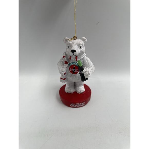 Vintage ‘97 Always Coca-Cola Polar Bear Christmas Ornament Red Pedestal Resin - Picture 1 of 7
